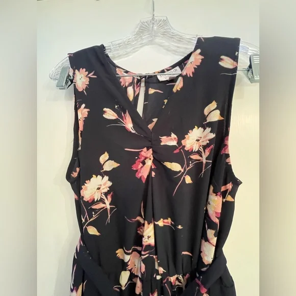 STUDIO B By BoBeau Navy Floral Sleeveless Jumper With Belt Size Medium - Picture 5 of 10